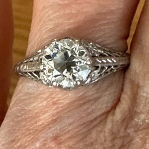 ANTIQUE One Carat Old European Cut (OEC) Natural Diamond 14K Solid WG Ring